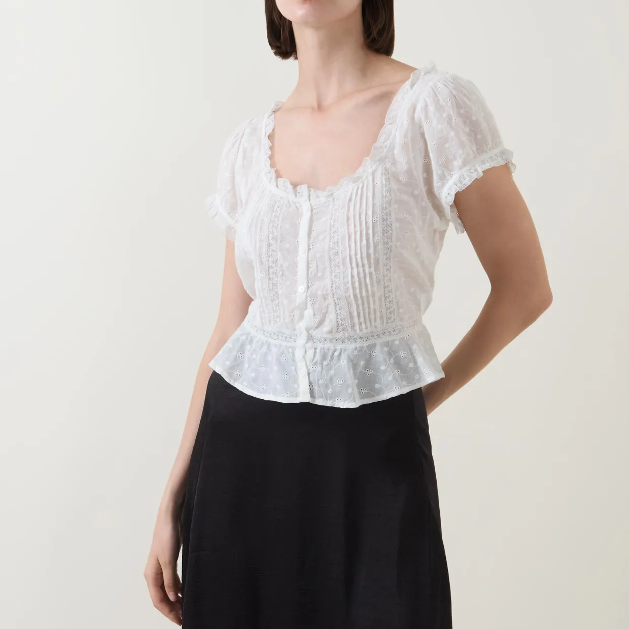 Sandi Pintuck Embroidered Blouse