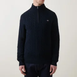 Shield Logo Half-Zip Cable Knit Sweater