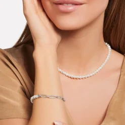 Silver Links and Pearls Bracelet