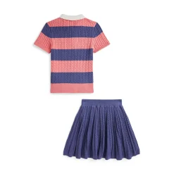 Striped Cable Knit Polo Shirt & Skirt Two-Piece Set 6-12 Years