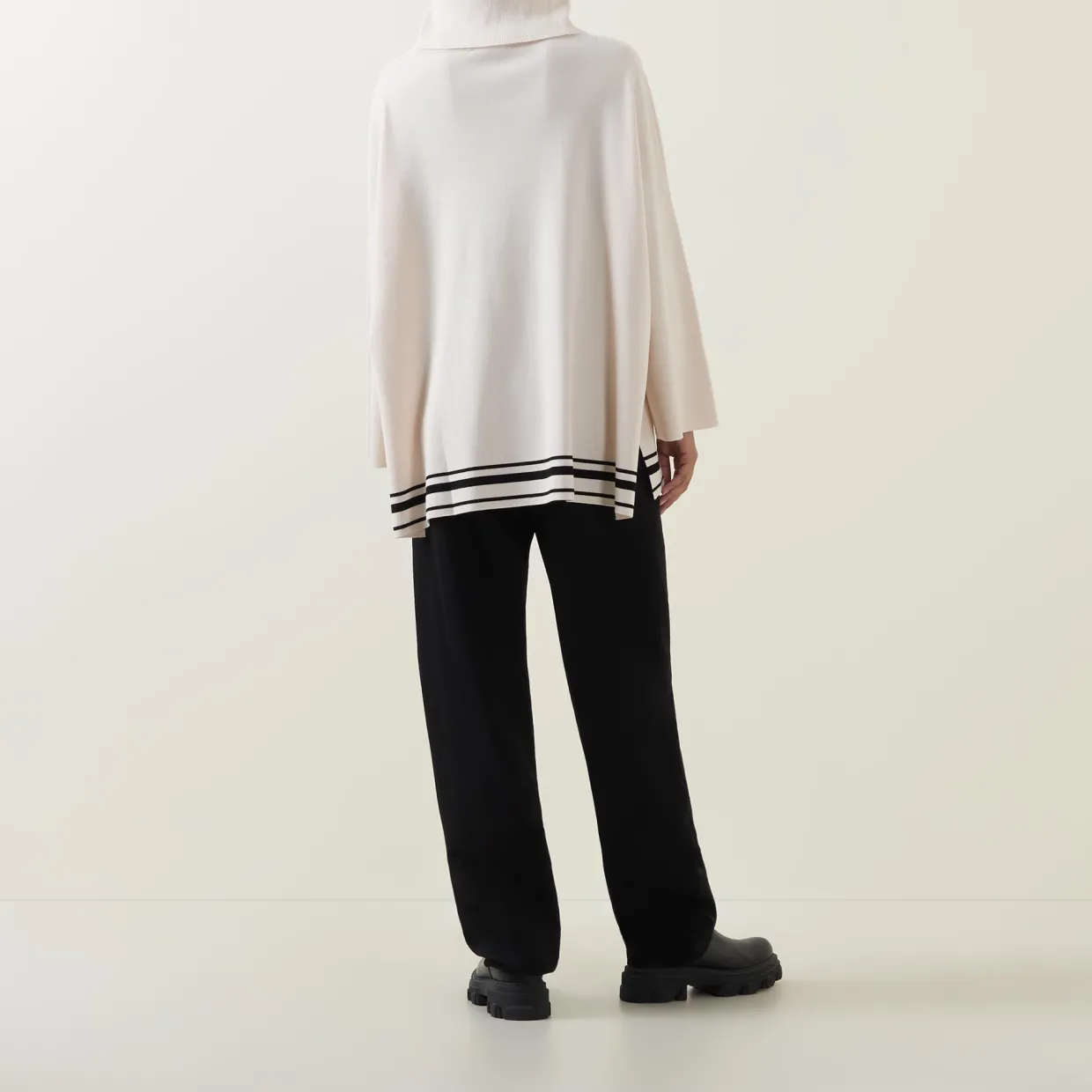 Striped Hem Turtleneck Sweater