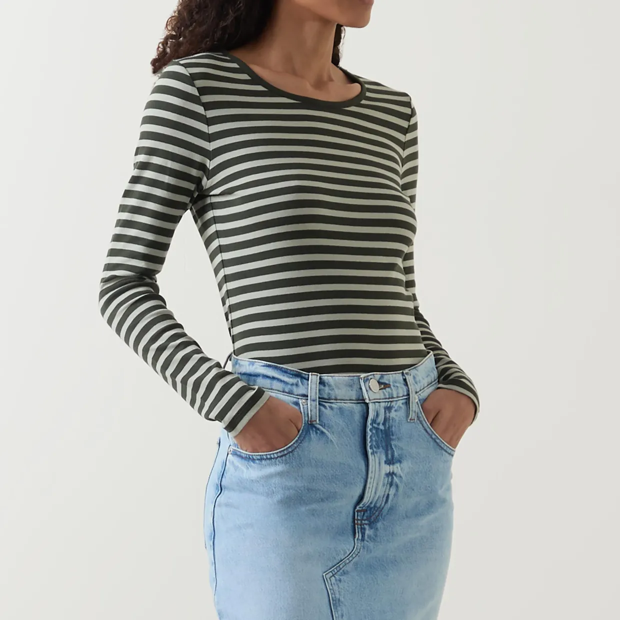 Striped Rib Long-Sleeved T-Shirt