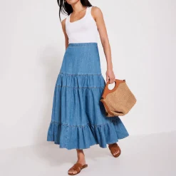 Tiered Denim Skirt
