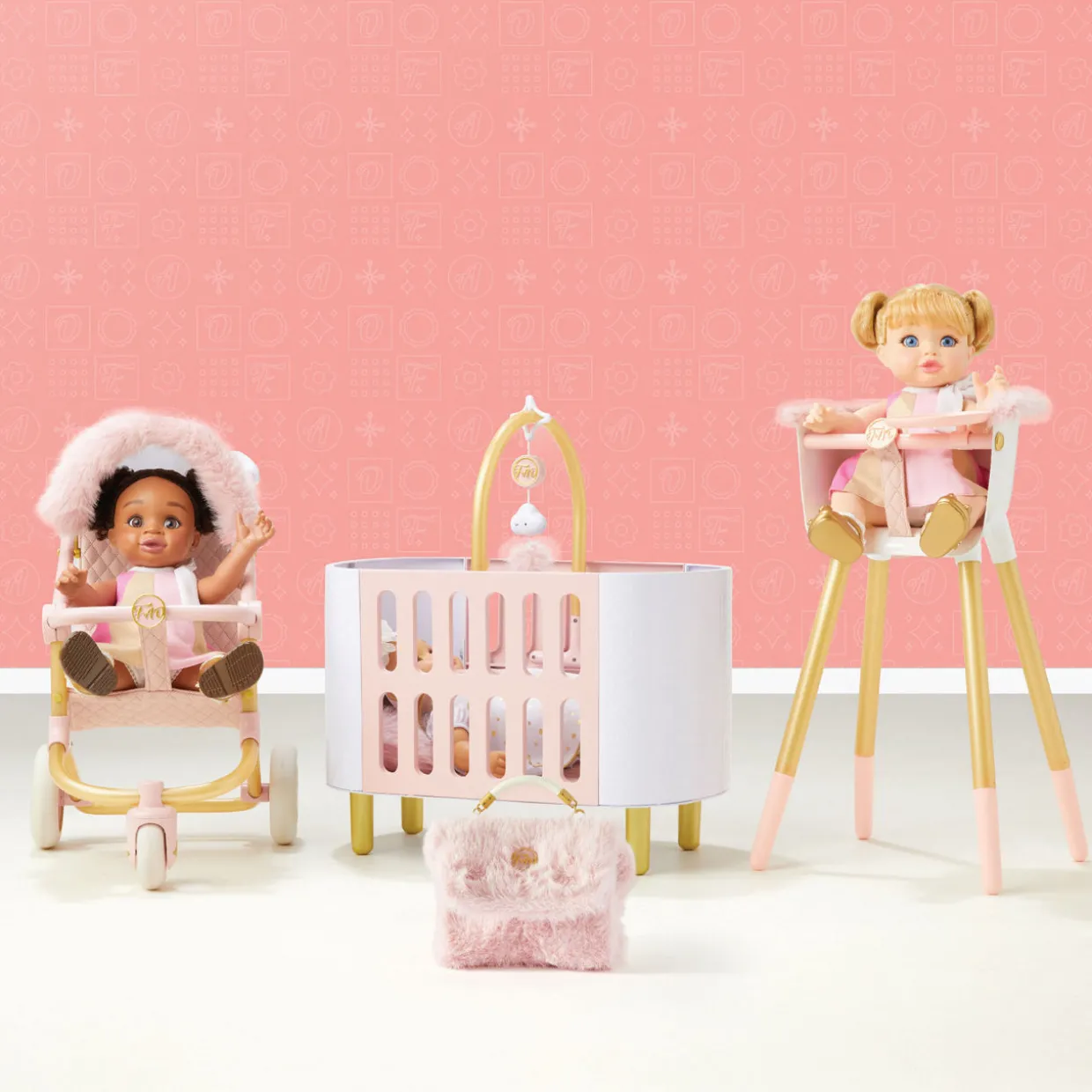 Toy Doll Faux Fur Diaper Bag Set