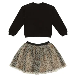 Two-Piece Bow-Detail Sweatshirt & Leopard Print Skirt Set